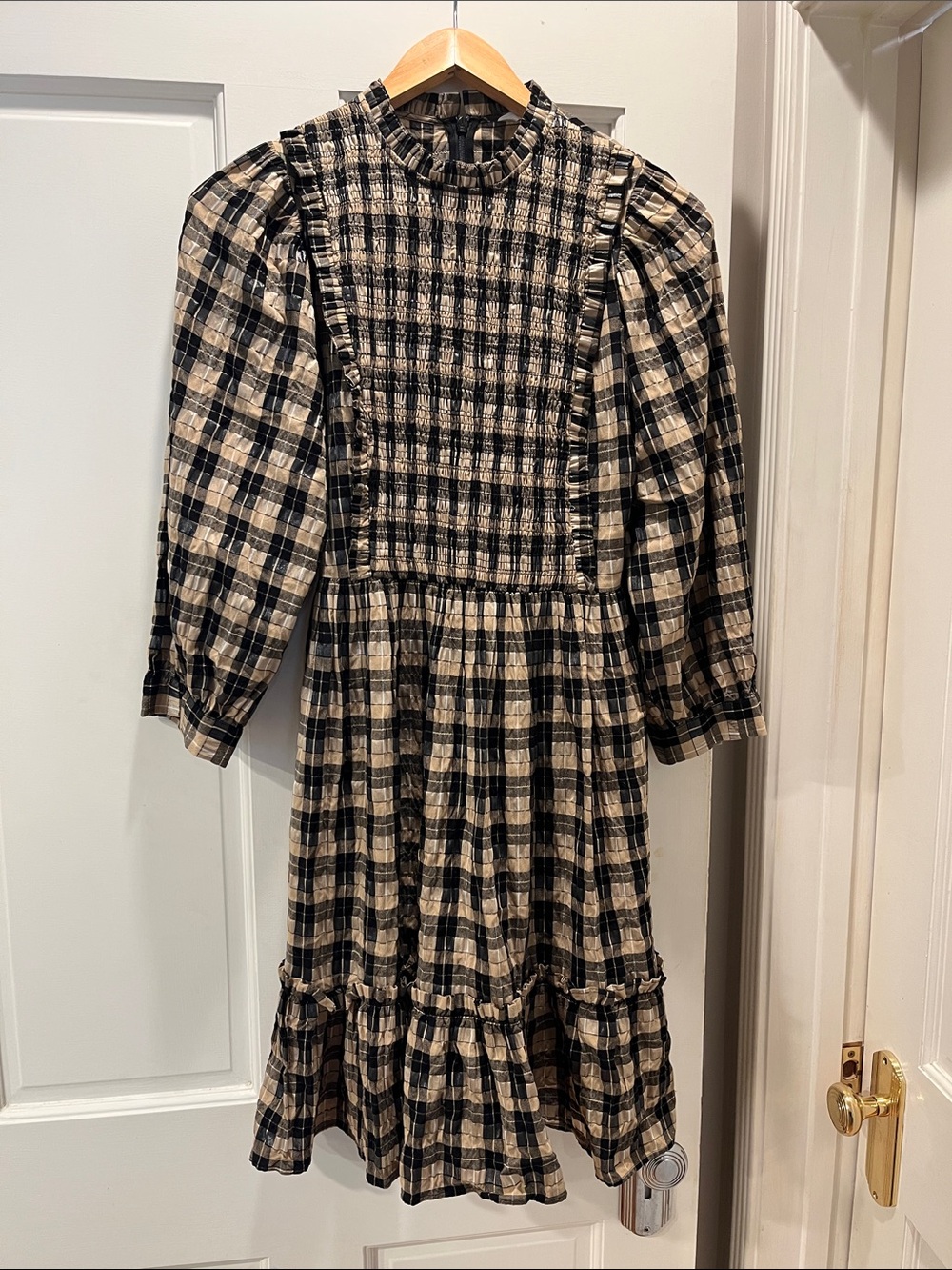 & Other Stories Plaid Smocked Midi Dress